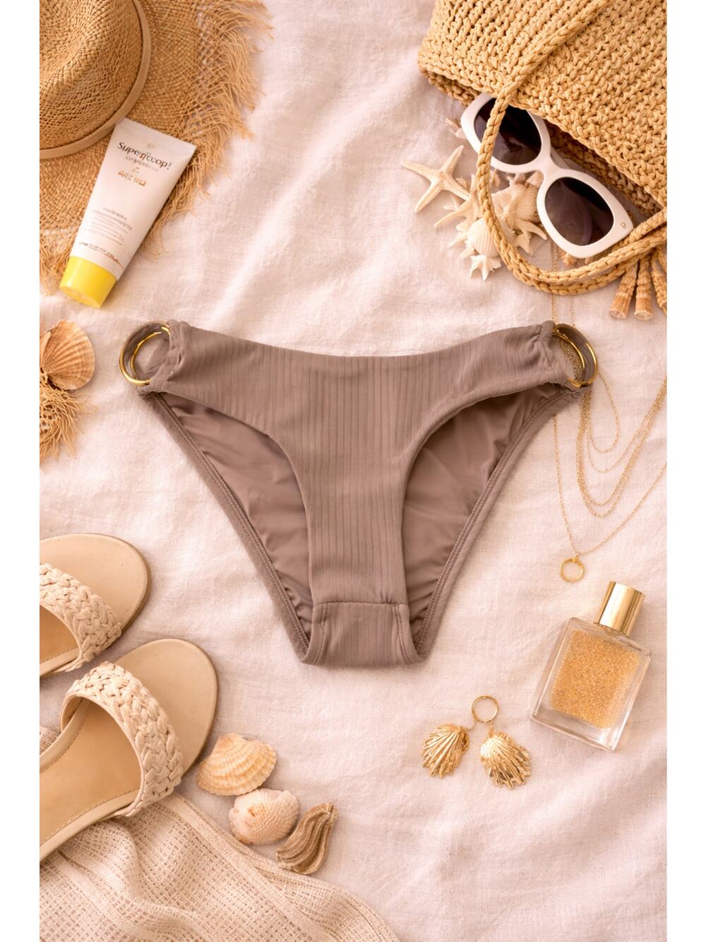 NWT Vitamin A Women's Coco High Waist Cheeky Swim Bikini Bottoms Brown Size XS